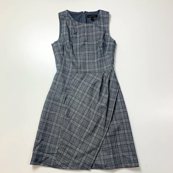 Banana Republic Dress Wool Plaid Houndstooth Wrap Windowpane Black White Busines - Picture 3 of 12